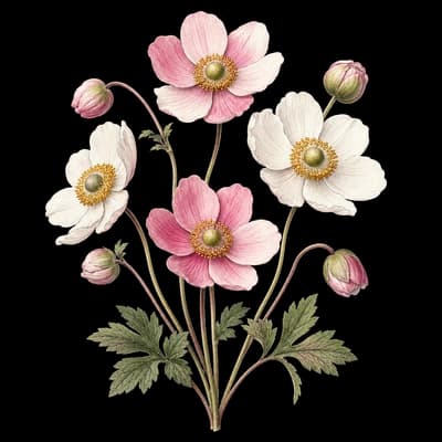 Japanese thimbleweed botanical artwork