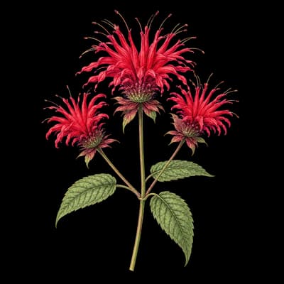 scarlet beebalm botanical artwork