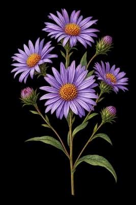 New England aster botanical artwork