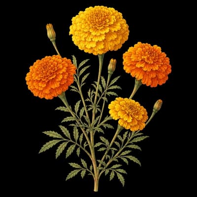 Aztec marigold botanical artwork