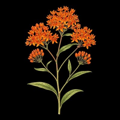 Butterfly milkweed botanical artwork