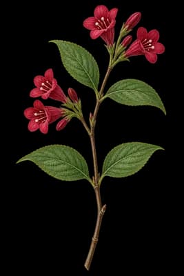 crimson weigela botanical artwork