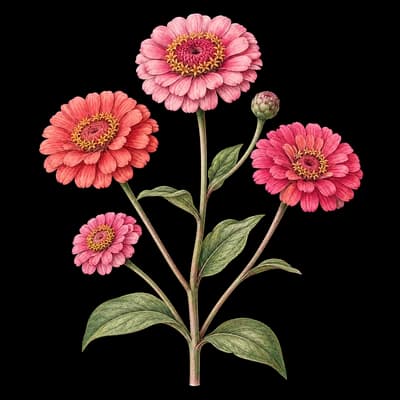 elegant zinnia botanical artwork